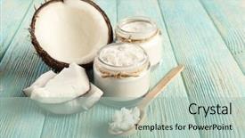  Presentation with coconut oil - Presentation design featuring fresh coconut oil in glassware background and a mint green colored foreground