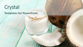  Presentation with coconut oil - Colorful presentation design enhanced with fresh coconut oil in glassware backdrop and a sky blue colored foreground