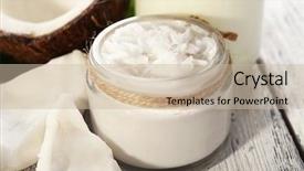  Presentation with coconut oil - Slide set consisting of fresh coconut oil in glassware background and a soft green colored foreground