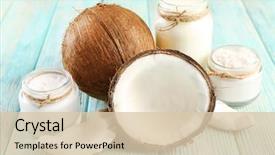  Presentation with coconut oil - PPT theme with fresh coconut oil in glassware background and a lemonade colored foreground