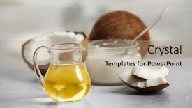  Presentation with coconut shell - Slide set consisting of fresh coconut oil in glassware background and a coral colored foreground