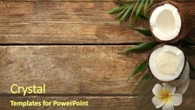  Presentation with nut - Audience pleasing theme consisting of fresh coconut oil in half backdrop and a tawny brown colored foreground