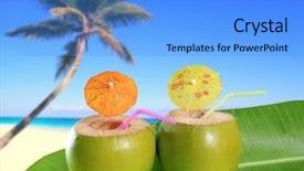  Presentation with coconut tree - Presentation theme having fresh coconuts straw cocktails background and a light blue colored foreground