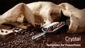  Presentation with sack of coffee beans - Beautiful slides featuring fresh coffee beans with sack backdrop and a wine colored foreground