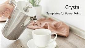  Presentation with hot and cold coffee cup - PPT theme consisting of fresh coffee pouring from pot background and a light gray colored foreground