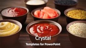  Presentation with sauce - Slide set having fresh condiments and sauces background and a tawny brown colored foreground