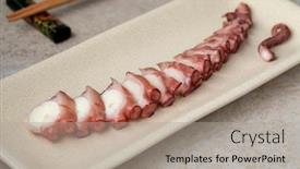  Presentation with octopus - Cool new PPT theme with fresh-cooked-octopus-tentacle backdrop and a light gray colored foreground