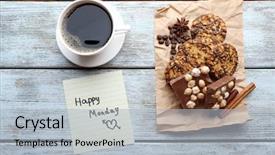  Presentation with top view of appetizing fresh - Colorful slide set enhanced with fresh cookies and happy monday backdrop and a light gray colored foreground