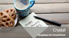  Presentation with coffee cup diary - Cool new PPT theme with fresh cookies and happy monday backdrop and a gray colored foreground