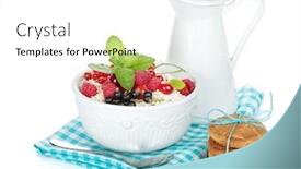  Presentation with corn flakes - Presentation theme consisting of fresh corn flakes with berries and milk jug isolated on white background background and a white colored foreground