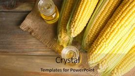 Presentation with corn - PPT theme with fresh corn with bottles of oil on table close up background and a gold colored foreground