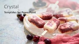  Presentation with ice cream popsicles organic dietary - Presentation enhanced with fresh-cream-and-cherry-homemade background and a sky blue colored foreground