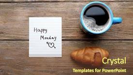  Presentation with top view of appetizing fresh - PPT theme consisting of fresh croissant and happy monday background and a  colored foreground