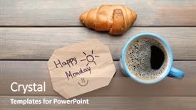  Presentation with pen laptop coffee cup clips - Colorful presentation theme enhanced with fresh croissant and happy monday backdrop and a  colored foreground