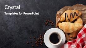  Presentation with croissant - Cool new PPT layouts with fresh croissants and coffee backdrop and a dark gray colored foreground