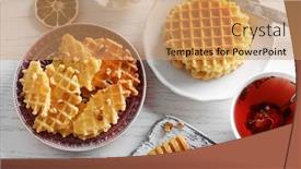  Presentation with waffles - Cool new presentation theme with fresh crumbled waffles on plate top view backdrop and a coral colored foreground