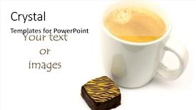  Presentation with tour - Theme with fresh cup of coffee and a bonbon with room for tour text or images on a white background background and a white colored foreground