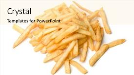  Presentation with ripe golden potato on white - PPT theme featuring fresh cut - french fries potatoes background and a blonde colored foreground
