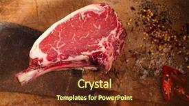  Presentation with raw meat beef veal shank - Slides featuring fresh cut - raw beef meat steak background and a tawny brown colored foreground