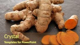  Presentation with rhizomes - Presentation theme having fresh cut - turmeric rhizomes on a slate background and a tawny brown colored foreground