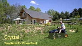  Presentation with lathe cutting tools - Amazing slides having fresh cut grass - man cutting cutting his lawn backdrop and a tawny brown colored foreground