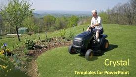  Presentation with cut - Cool new PPT layouts with fresh cut grass - man sitting on a lawnmower backdrop and a tawny brown colored foreground