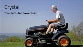  Presentation with lawn maintenance - Cool new presentation theme with fresh cut grass - man sitting on lawn mower backdrop and a  colored foreground