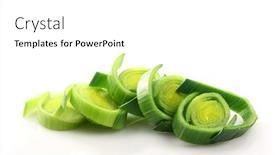  Presentation with cut - Amazing PPT theme having fresh cut leek on a white background backdrop and a white colored foreground