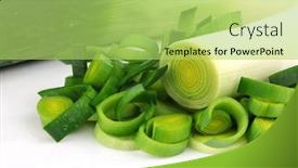  Presentation with cut - PPT theme consisting of fresh cut leek background and a yellow colored foreground