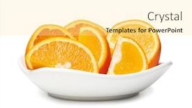  Presentation with white plate - Presentation theme having fresh-cut-orange-fruits background and a blonde colored foreground