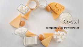  Presentation with dairy products - Presentation design with fresh dairy products and eggs on white background background and a lemonade colored foreground