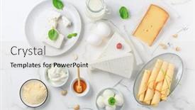  Presentation with milk dairy products - Slides having fresh-dairy-products-on-white background and a lemonade colored foreground