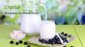  Presentation with natural products - Slide set featuring fresh dairy products with blueberry on wooden table on natural background background and a soft green colored foreground
