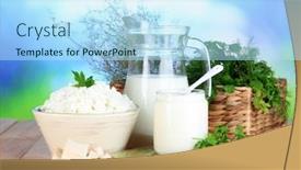  Presentation with natural products - Cool new theme with fresh dairy products with greens on wooden table on natural background backdrop and a sky blue colored foreground