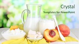  Presentation with natural products - Colorful PPT theme enhanced with fresh dairy products with peaches on wooden table on natural background backdrop and a soft green colored foreground