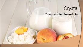  Presentation with dairy products - Presentation design featuring fresh dairy products with peaches on wooden table close-up background and a lemonade colored foreground
