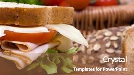  Presentation with fresh fruits and leafy greens dairy meat - Colorful slides enhanced with fresh deli sandwich with tomatoes backdrop and a coral colored foreground