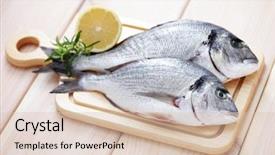  Presentation with food fish - Audience pleasing theme consisting of fresh dorada fish - food backdrop and a lemonade colored foreground