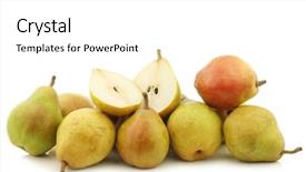  Presentation with pear - Colorful presentation theme enhanced with fresh doyenne de comice pear and a cut one on a white background backdrop and a white colored foreground