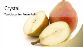  Presentation with pear - Presentation theme featuring fresh doyenne de comice pear and a cut one on a white background background and a white colored foreground