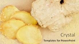  Presentation with powdered - Colorful presentation design enhanced with fresh-dried-and-powdered-ginger backdrop and a blonde colored foreground