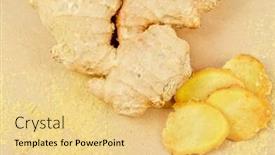  Presentation with powdered - Slide deck enhanced with fresh dried and powdered ginger at brown background background and a yellow colored foreground