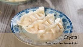  Presentation with vintage festival - PPT theme featuring fresh dumpling on plate chinese background and a coral colored foreground