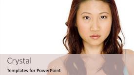  Presentation with asian - Colorful presentation theme enhanced with fresh-faced-young-asian-woman backdrop and a soft green colored foreground