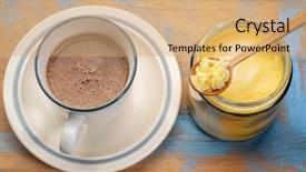  Presentation with clarified butter - Beautiful presentation theme featuring fresh fatty coffee with ghee backdrop and a coral colored foreground