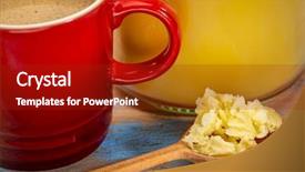  Presentation with clarified butter - Presentation with fresh fatty coffee with ghee background and a crimson colored foreground