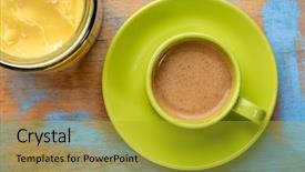  Presentation with clarified butter - Colorful presentation theme enhanced with fresh fatty coffee with ghee backdrop and a gold colored foreground