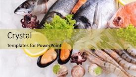  Presentation with frozen ice cold fish - Beautiful presentation theme featuring fresh fish and other seafood backdrop and a yellow colored foreground