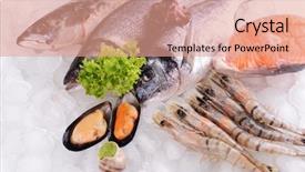  Presentation with seafood - Theme having fresh fish and other seafood background and a coral colored foreground