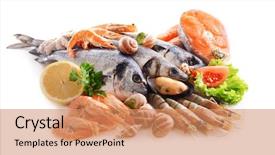  Presentation with seafood - Slides with fresh fish and other seafood background and a coral colored foreground